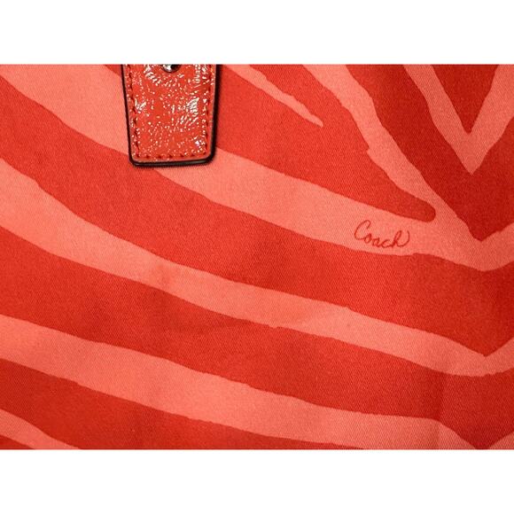Coach Zebra Shoulder Handbag Tote Signature Two Stripe Orange Canvas 20x11.5x7 - Picture 9 of 10